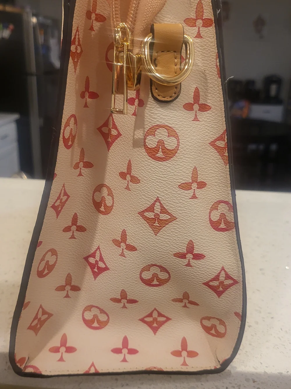 Cream and Pink Designer Logo Tote and Wallet Set